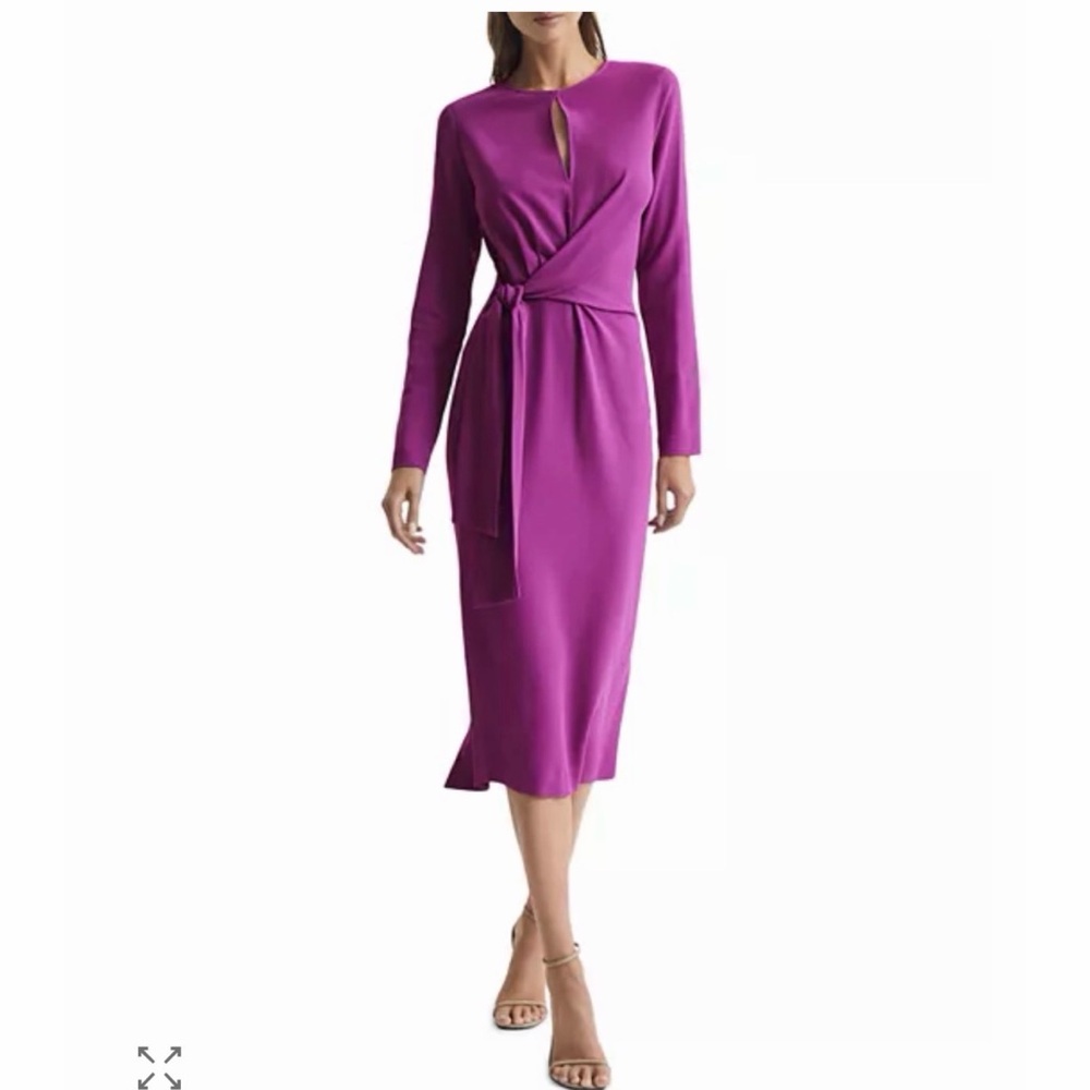 REISS Valentina Tie Waist Bodycon Midi Long Sleeve Dress Size Size 4